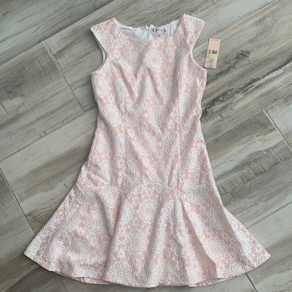 Nanette Lenore Pink and white drop skirt boatneck style dress size 4 NWT